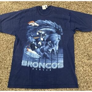 Vintage Pro Player Denver Broncos 90s T-Shirt Mens Dark Blue Graphic Size Large